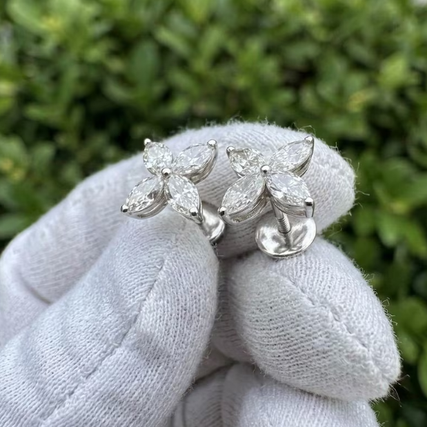 6CTW Lab Grown Diamond E VVS2/VS1 Marquise Flower Pendant Necklace & Stud Earrings Set | 1.5mm Chain | Elegant Floral Diamond Jewelry Set