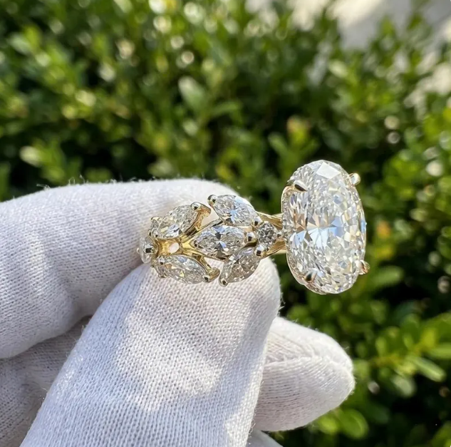 3 CT Oval Cut E VVS2/VS1 Lab Grown Diamond Engagement Ring | IGI Certified Diamond | Floral Halo Diamond Ring | Solid Gold Bridal Ring