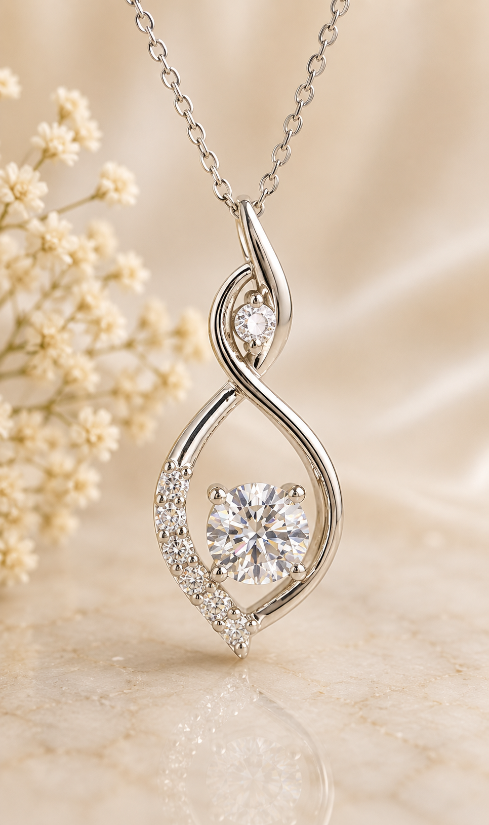 Solid Gold Round Diamond Charm Pendant set