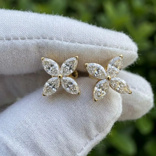 E VVS2/VS1 Labgrown diamond earrings, 2CTW Marquise cut diamond with Screw back Earrings for women anniversary Gift