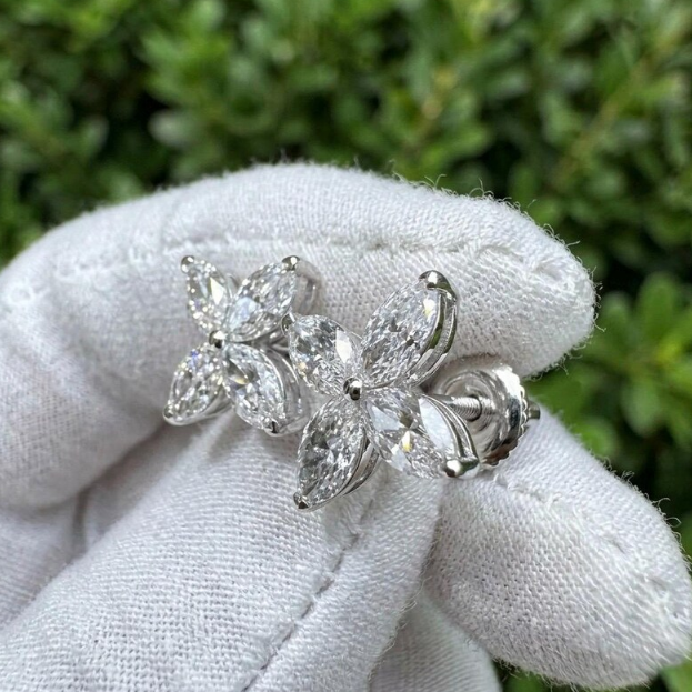 6CTW Lab Grown Diamond E VVS2/VS1 Marquise Flower Pendant Necklace & Stud Earrings Set | 1.5mm Chain | Elegant Floral Diamond Jewelry Set