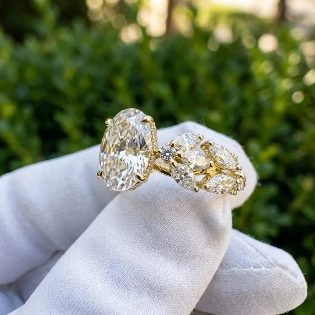 3 CT Oval Cut E VVS2/VS1 Lab Grown Diamond Engagement Ring | IGI Certified Diamond | Floral Halo Diamond Ring | Solid Gold Bridal Ring