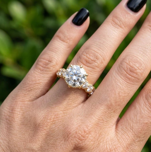 3.00 CT Round Brilliant Cut E VVS2/VS1 Lab Grown Diamond Ring, IGI Certified, Gold Hidden Halo Engagement Ring, Round Pave Anniversary Ring