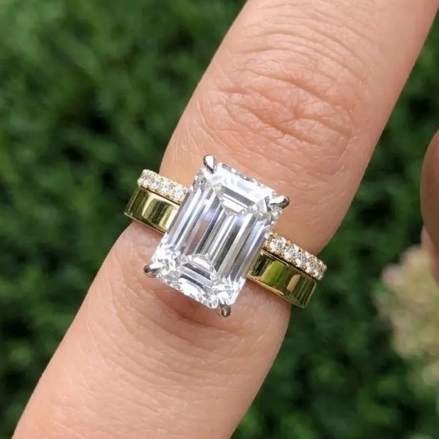 3CT Emerald Cut E VVS2/VS1 LabGrown Diamond Ring Set IGI Certified | Two Ring Bridal Set | Engagement Ring Set | Minimalist Wedding Stack