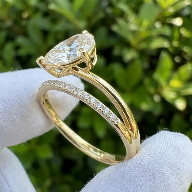 2-3 CT IGI Certified E VVS2/VS1 Pear Shape Lab Grown Diamond Engagement Ring | Bypass Pavé Band | 10k 14k 18k Gold or Platinum or silver