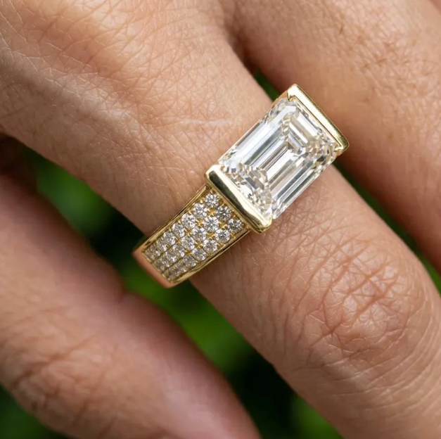 2CT 3CT 4CT - E VVS2/VS1 Emerald Cut Lab Grown Diamond Ring Set in Yellow Gold | IGI Certified Solitaire Engagement Ring