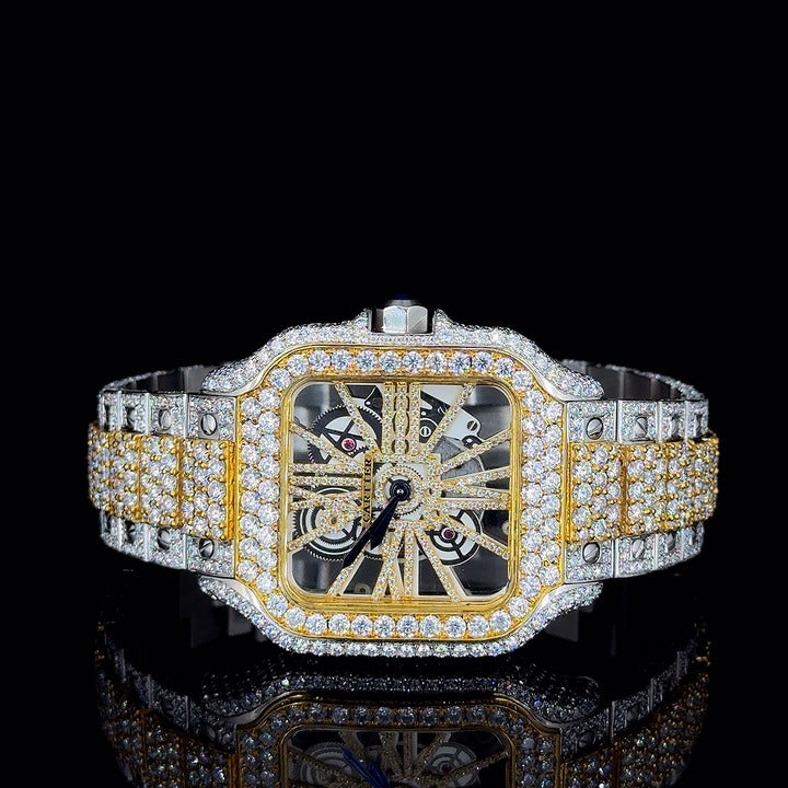 Two-Tone With Skeleton Dial Moissanite Diamond Watch