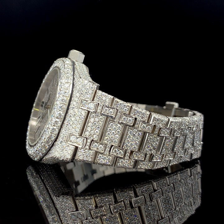 VVS Moissanite Iced Out Watch with Black Silicone Band