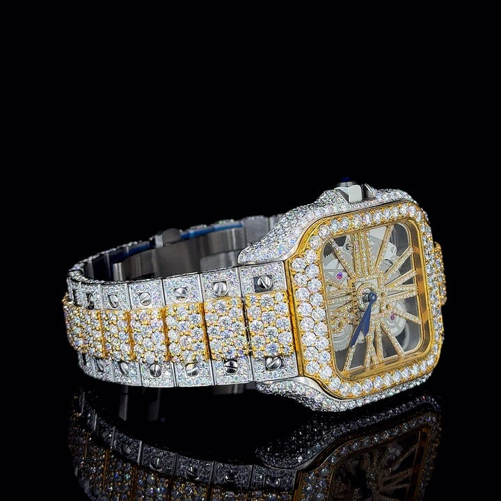 Two-Tone With Skeleton Dial Moissanite Diamond Watch