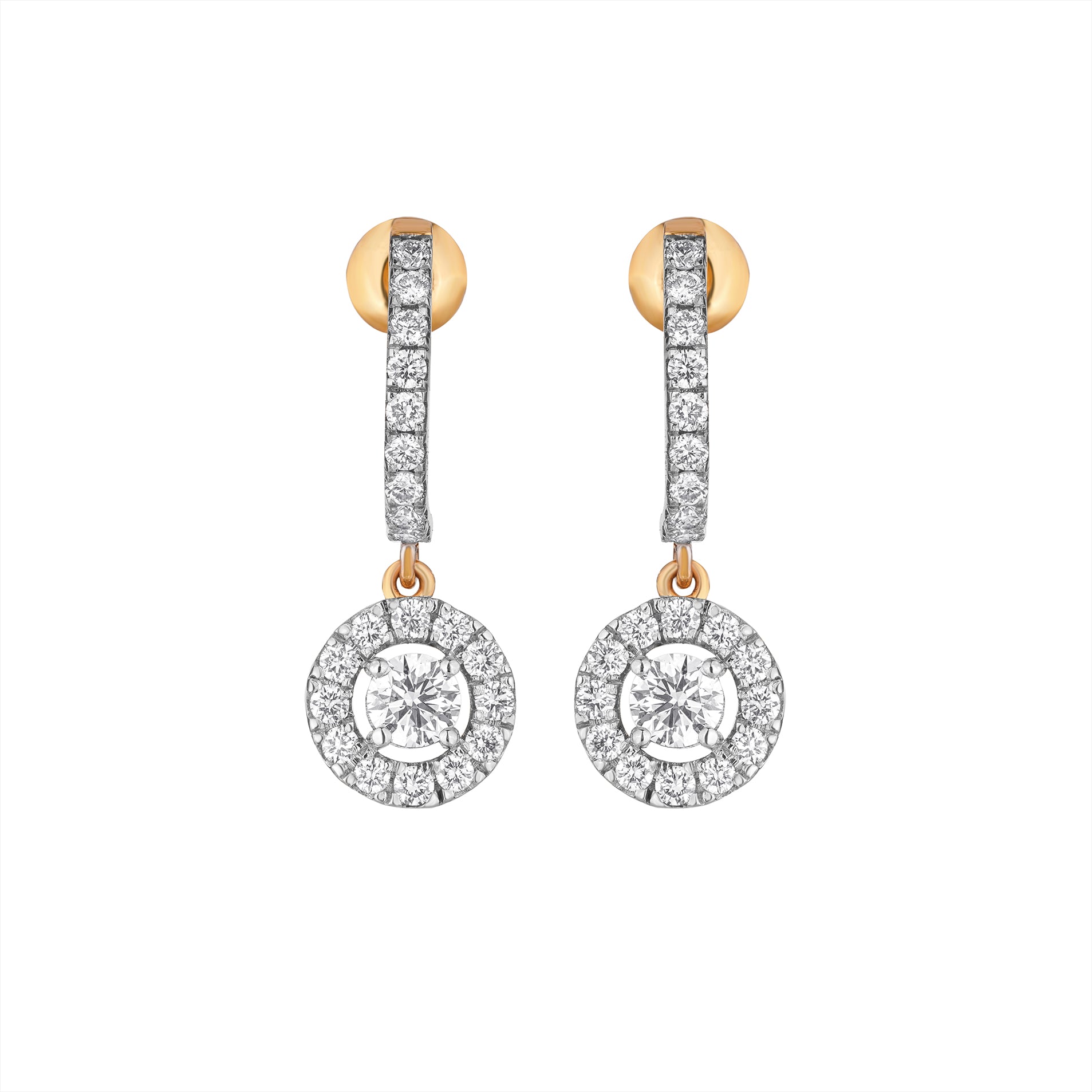 18K Round Lab Grown Diamond In-Out Hoop Earrings, Halo Style, VVS Clarity, E-F Color