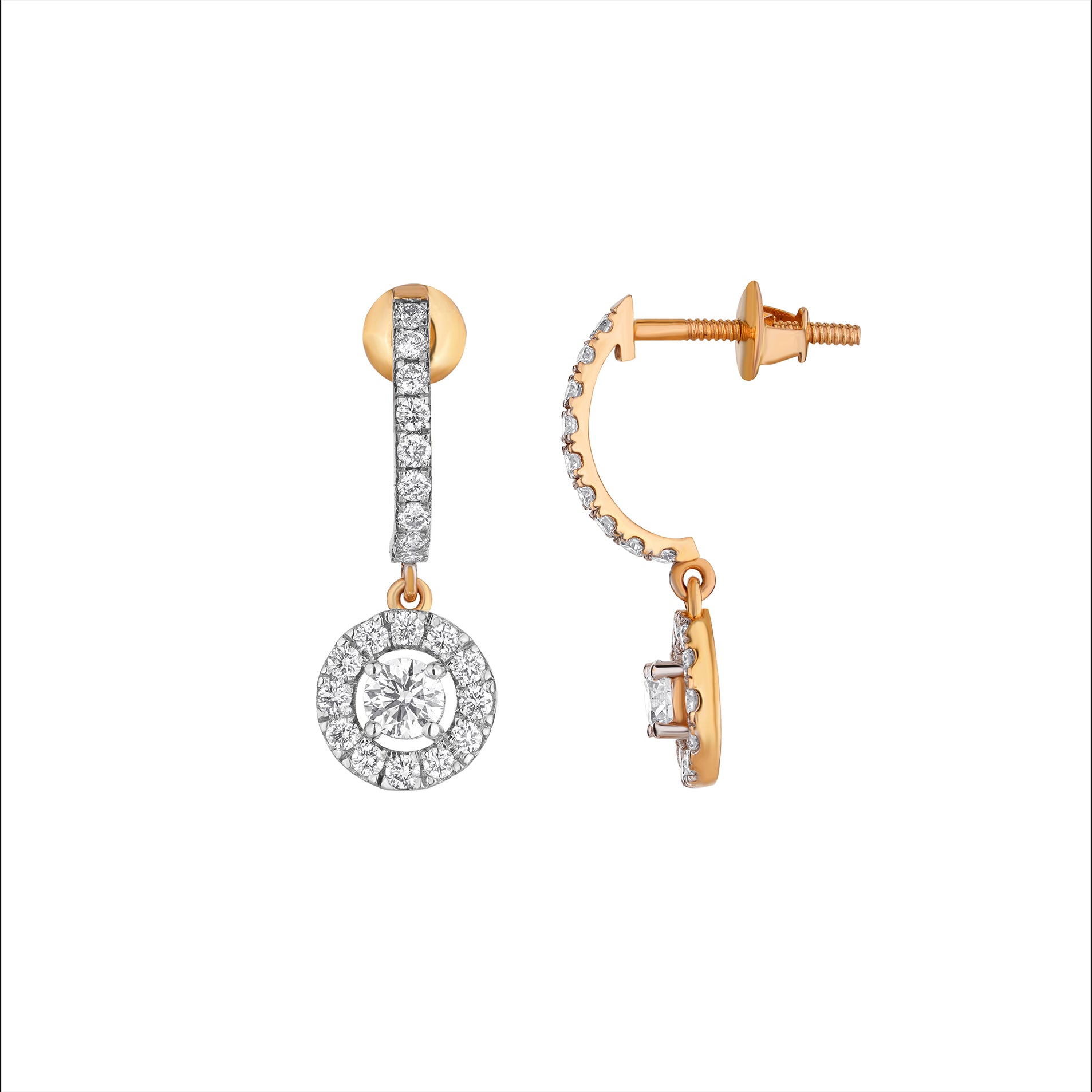 18K Round Lab Grown Diamond In-Out Hoop Earrings, Halo Style, VVS Clarity, E-F Color