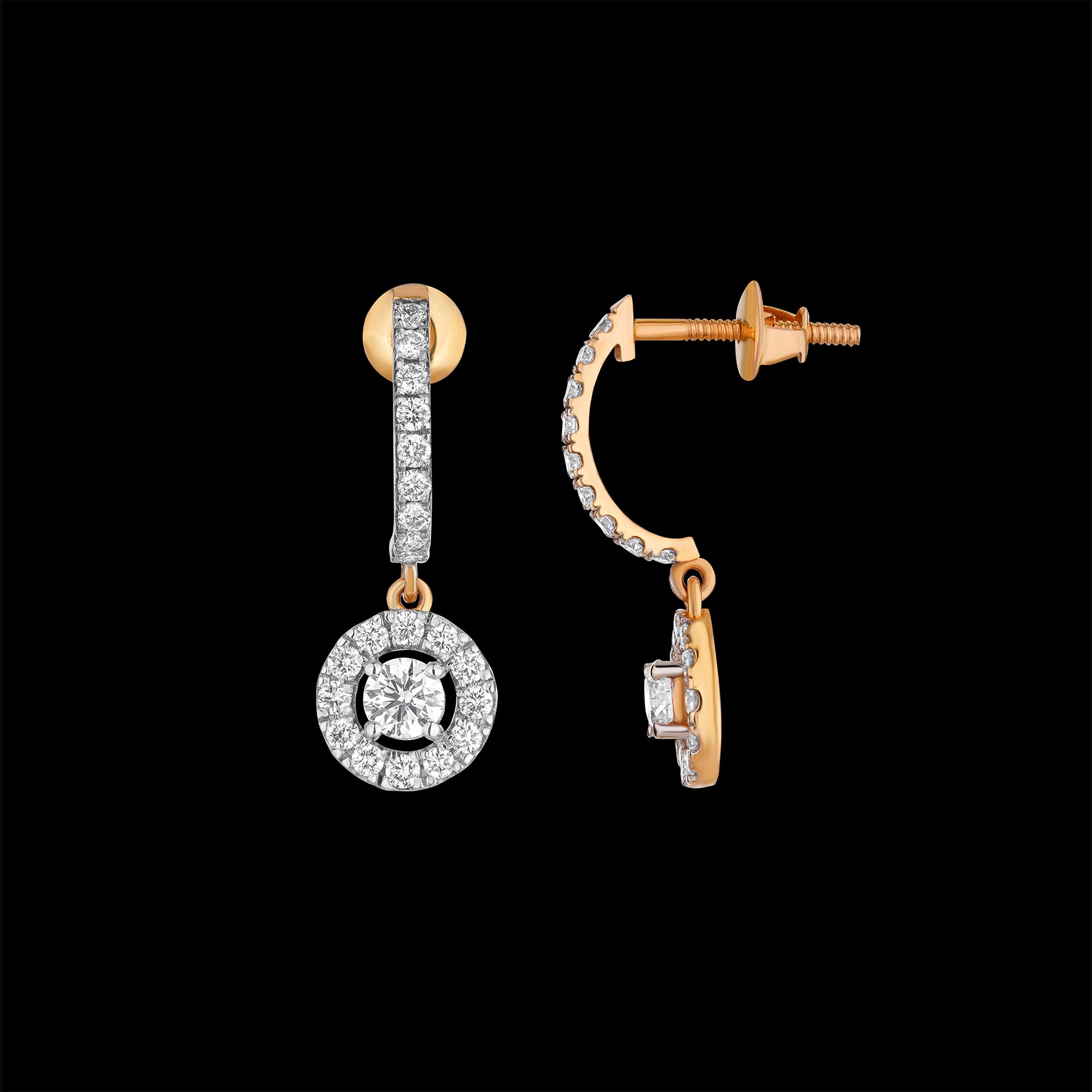 18K Round Lab Grown Diamond In-Out Hoop Earrings, Halo Style, VVS Clarity, E-F Color
