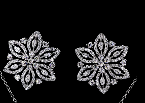 Diamond Flower Pendant Set White Gold Floral Jewelry Luxury Gift for Women