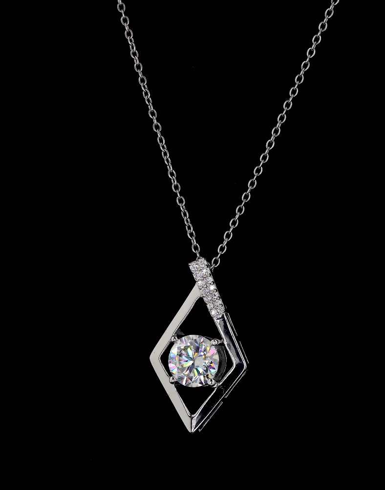 Round Cut Diamond Pendant Necklace, 18K Yellow Gold Twisted Ribbon Design