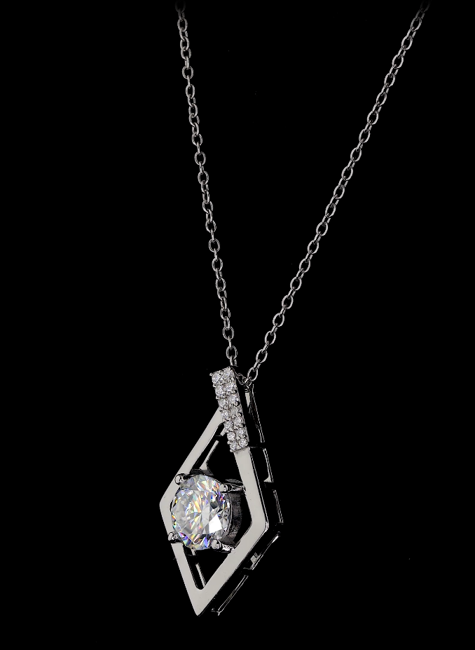 Round Cut Diamond Pendant Necklace, 18K Yellow Gold Twisted Ribbon Design