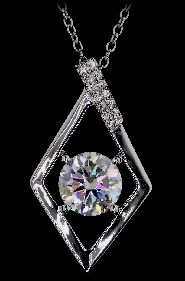 Round Cut Diamond Pendant Necklace, 18K Yellow Gold Twisted Ribbon Design