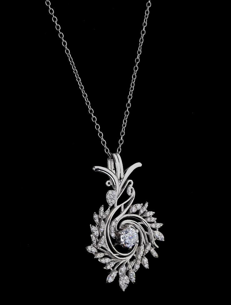 Round Diamond Pendant Necklace | 18K Yellow Gold Leaf Design, Nature Inspired Fine Jewelry