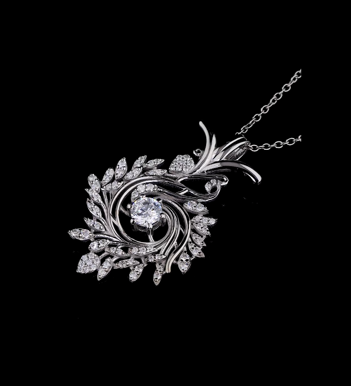 Round Diamond Pendant Necklace | 18K Yellow Gold Leaf Design, Nature Inspired Fine Jewelry