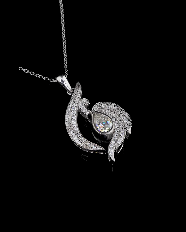 Pear Cut Diamond Swan Pendant Necklace | 18K Yellow Gold Elegant Jewelry