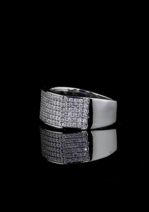 14K Gold Pave Diamond Band, Men's Round Lab Grown Wedding Ring