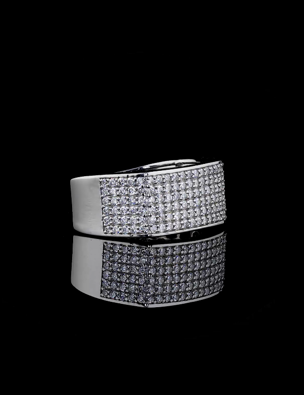14K Gold Pave Diamond Band, Men's Round Lab Grown Wedding Ring