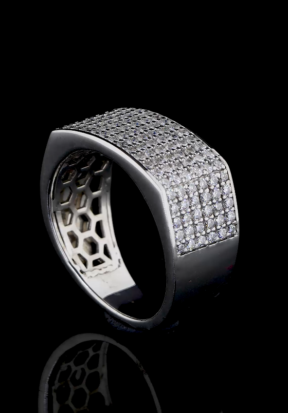 14K Gold Pave Diamond Band, Men's Round Lab Grown Wedding Ring