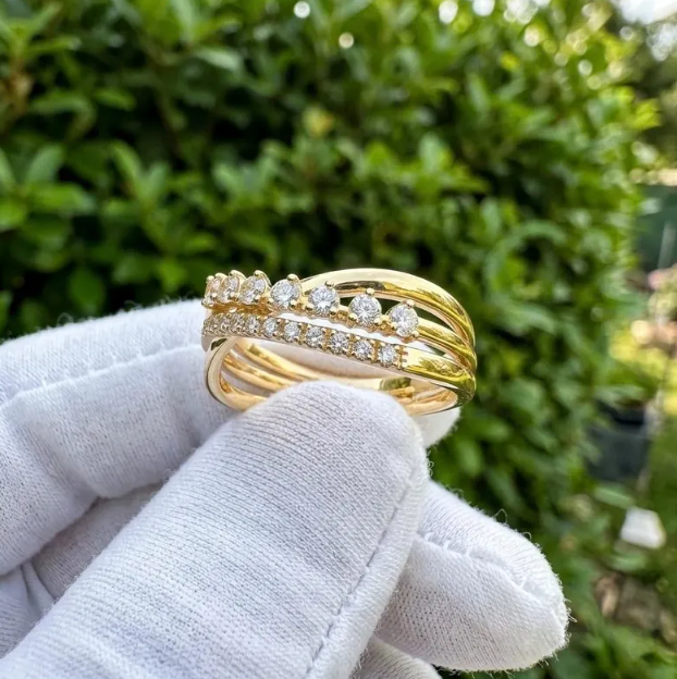 E VVS2 Labgrown Round Diamond Stackable Ring Set, 14K Yellow Gold Pave Diamond Bands, Minimalist Wedding Ring, Fine Jewelry Gift