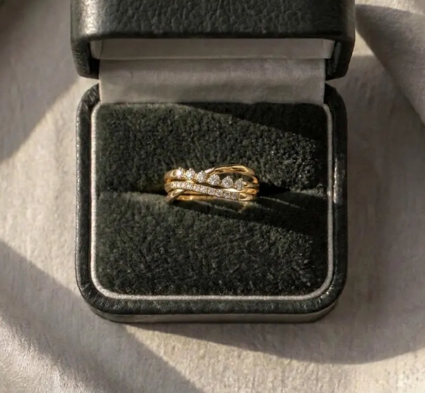 E VVS2 Labgrown Round Diamond Stackable Ring Set, 14K Yellow Gold Pave Diamond Bands, Minimalist Wedding Ring, Fine Jewelry Gift
