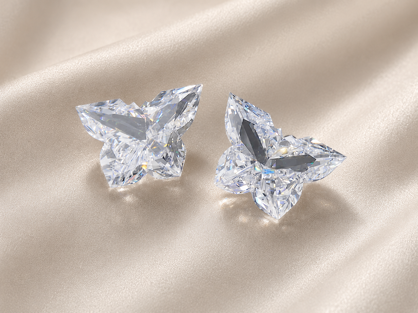 DEF VS-VVS 2.00 PAIR LAB GROWN DIAMONDS. BEAUTIFUL BUTTERFLY CUTS