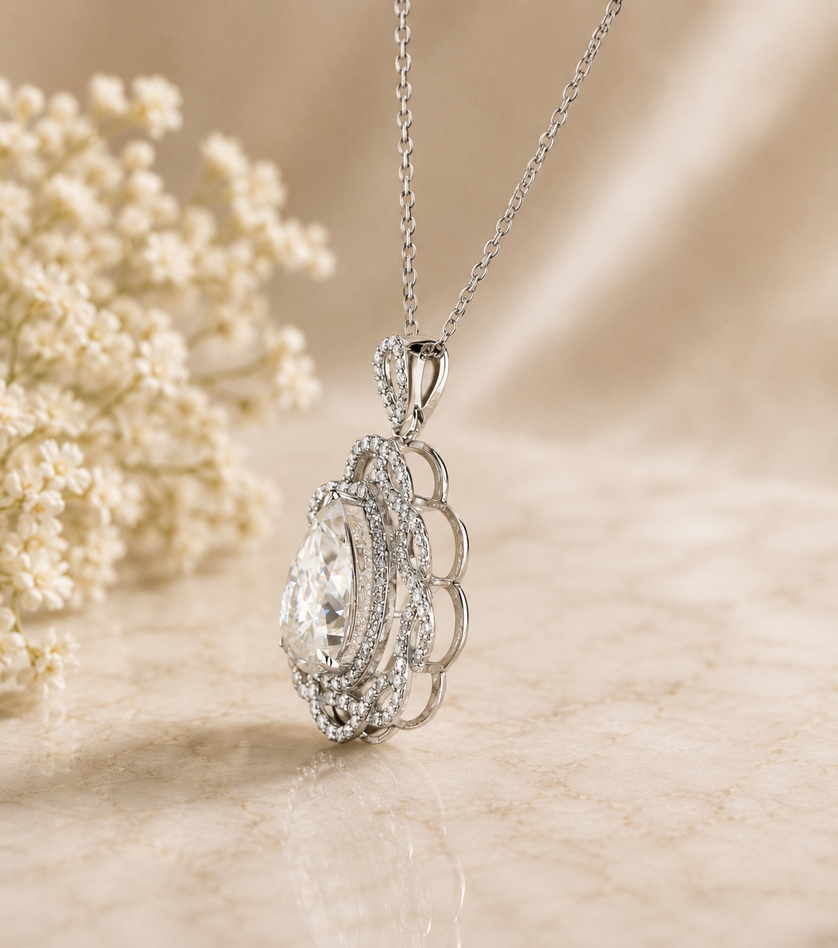 14Kt Gold 5.50 Ct Pear Cut Lab Grown Diamond Solitaire Pendant
