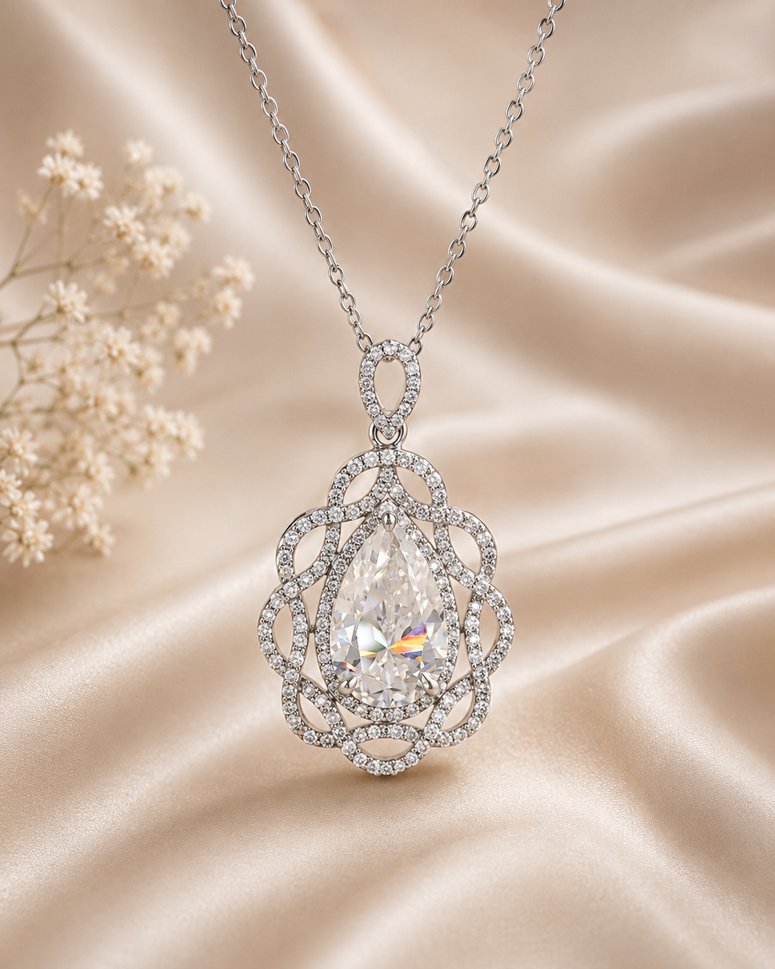 14Kt Gold 5.50 Ct Pear Cut Lab Grown Diamond Solitaire Pendant