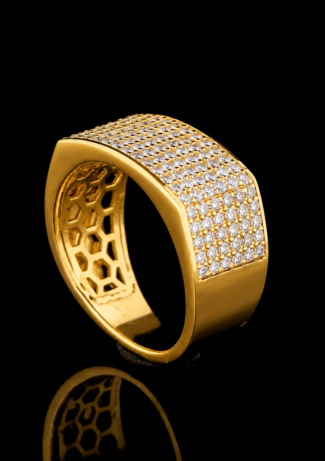 14K Gold Pave Diamond Band, Men's Round Lab Grown Wedding Ring