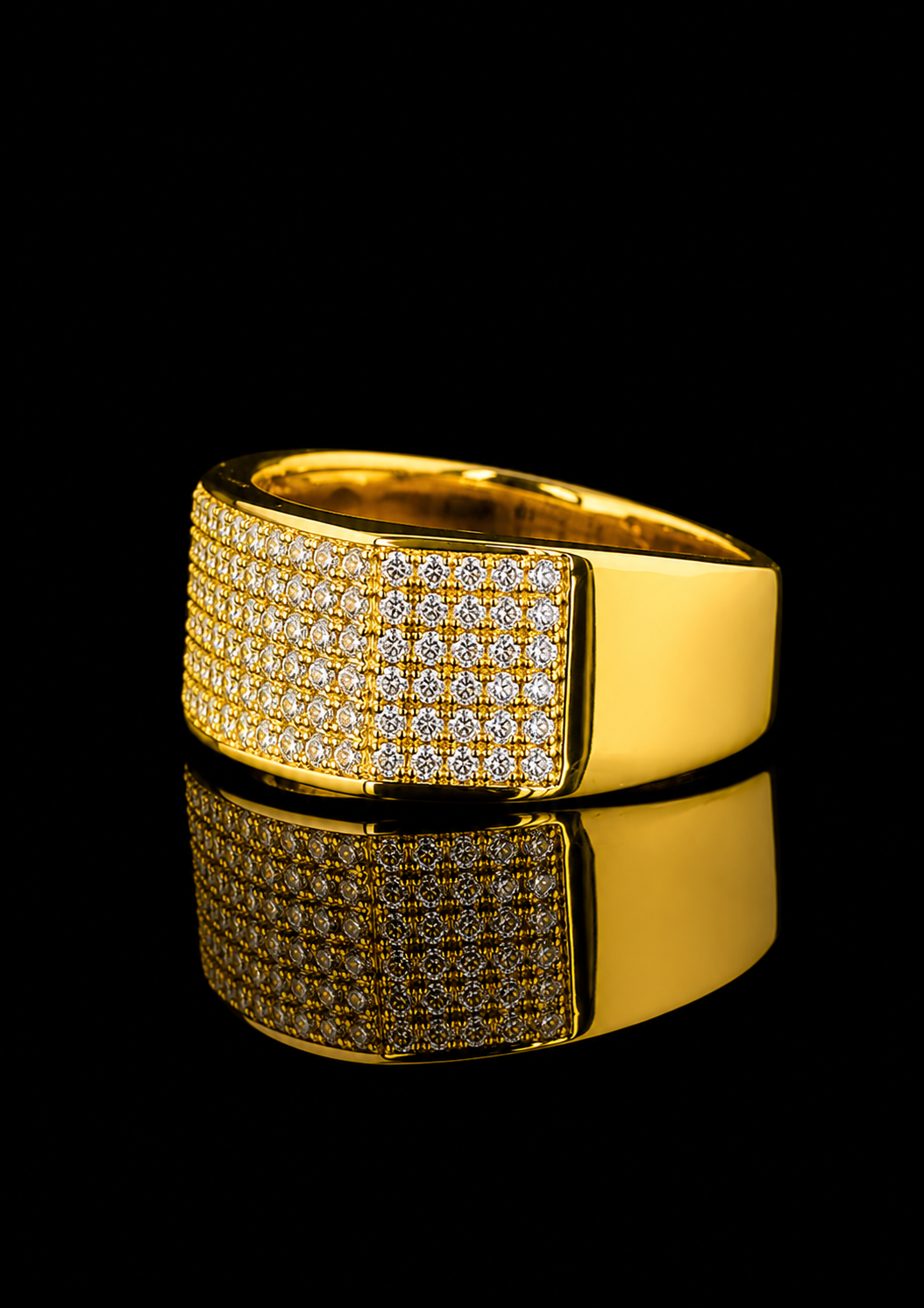 14K Gold Pave Diamond Band, Men's Round Lab Grown Wedding Ring